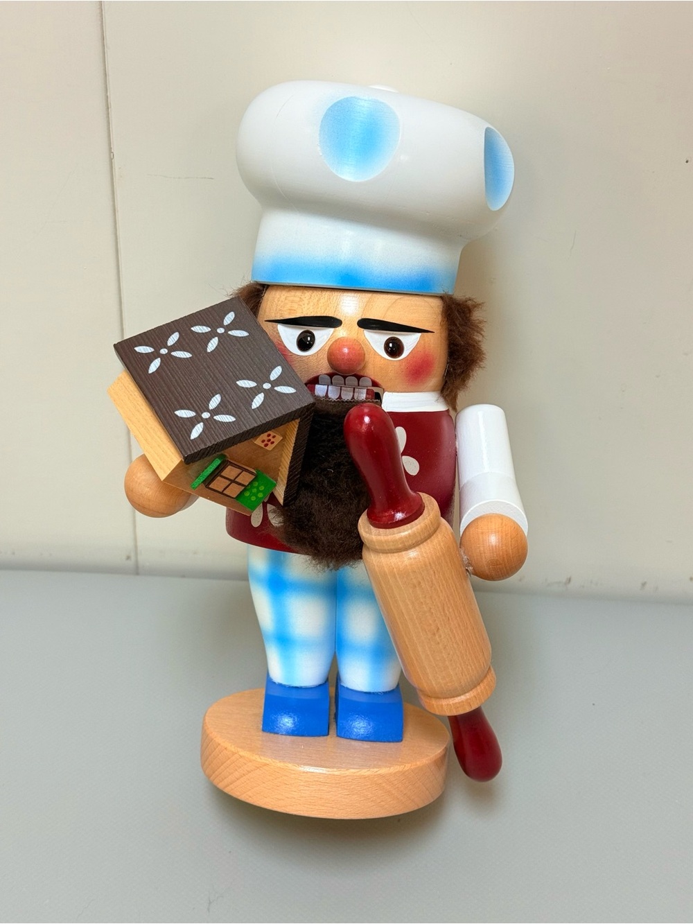 Nutcracker Steinbach Handcrafted Wooden Chef Figurine Toy - White & Blue